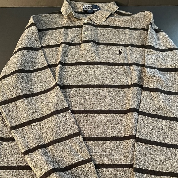 Vintage Polo Ralph Lauren Long Sleeve Gray and Black Striped Shirt. - Picture 2 of 13